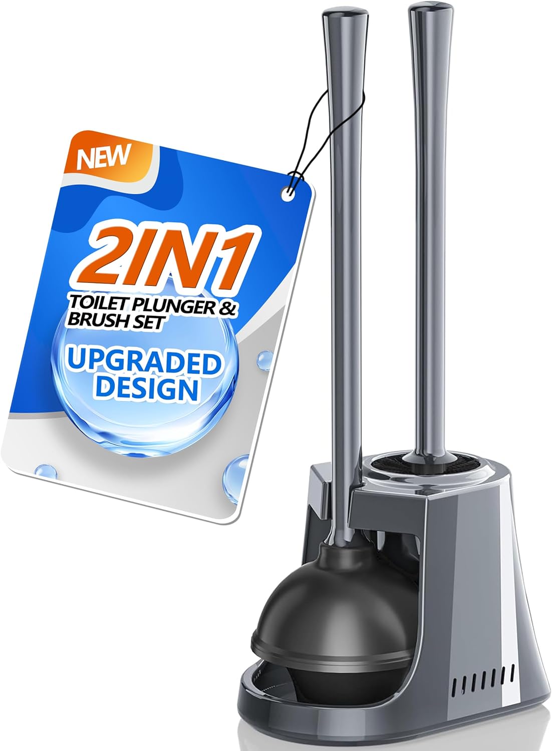 LOVLOY Toilet Plunger and Brush with Holder, Bowl Brush and Heavy Duty Toilet Plunger Set with Ventilated Holder, 2-in-1 Toilet Brush and Plunger Combo for 5.3-inch Toilet Drain New Pack (White, 1)