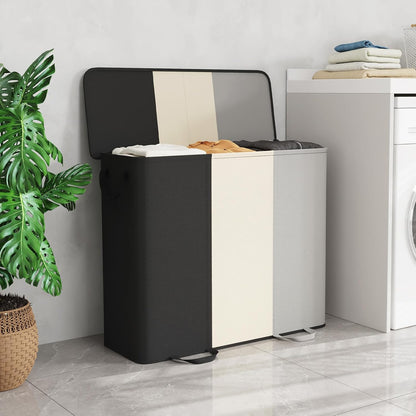 Lifewit Double Laundry Hamper with Lid and Removable Laundry Bags, Large Collapsible 2 Dividers Dirty Clothes Basket with Handles for Bedroom Laundry Room Closet Bathroom College, 136L Beige