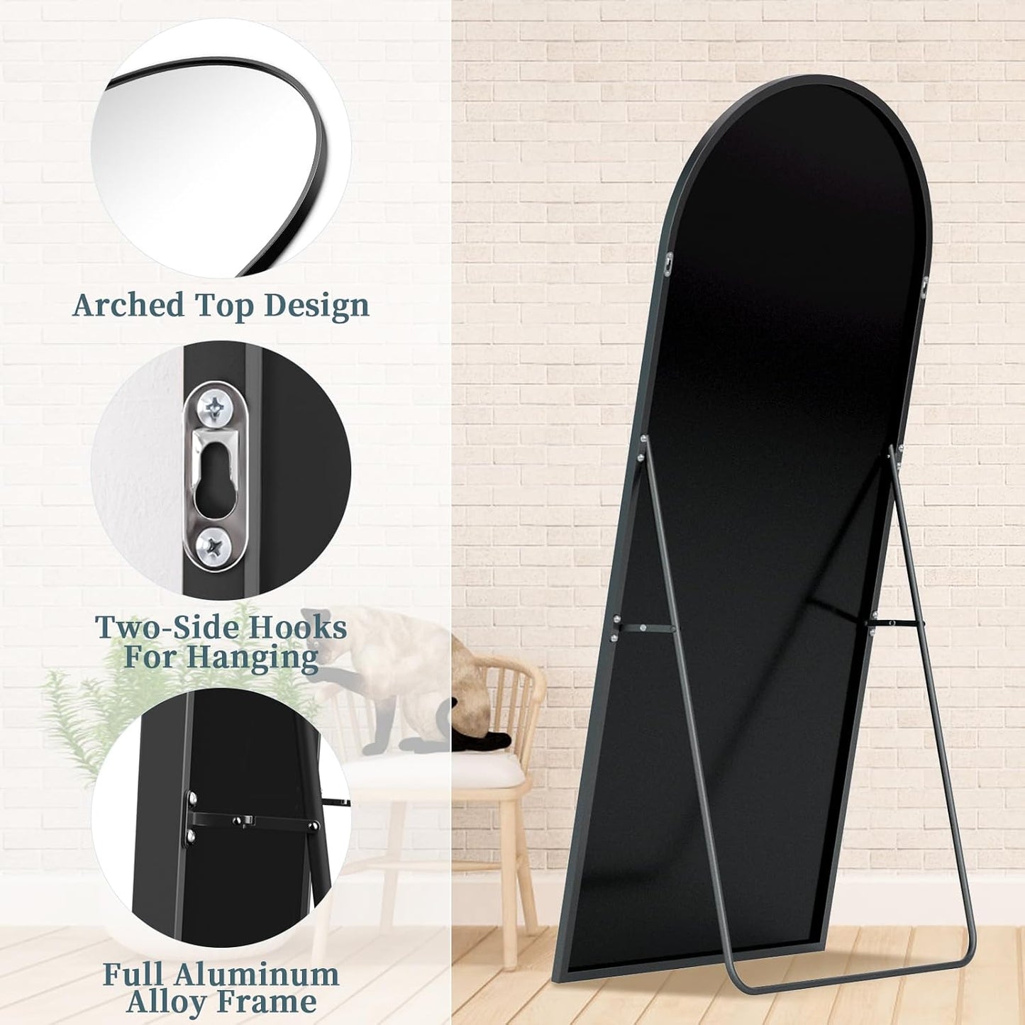 Full Length Mirror with Stand, 71"x28" Arched Full Body Large Stand Up Aluminum Frame Floor Standing Mirror, Freestanding Hanging Leaning Mounted for Bedroom Living Room Entryway Gold