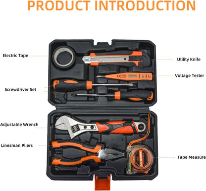 Tool Kit Basic Home Repair Tool Set,General Household Tool Kit with Plastic Tool box,Perfect for Outdoor working,Office & College Dorm.Tools mainly include hand saw,wrench,hammer,Screwdriver