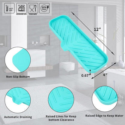 MicoYang Silicone Bathroom Soap Dishes with Drain Spout-Bathroom and Kitchen Sink Organizer,Sponge Holder,Dish Soap Tray,Perfect for Dispenser,Scrubber,Bottle,Cup on Sink or Counter-Coffee 4.9"×3.2"