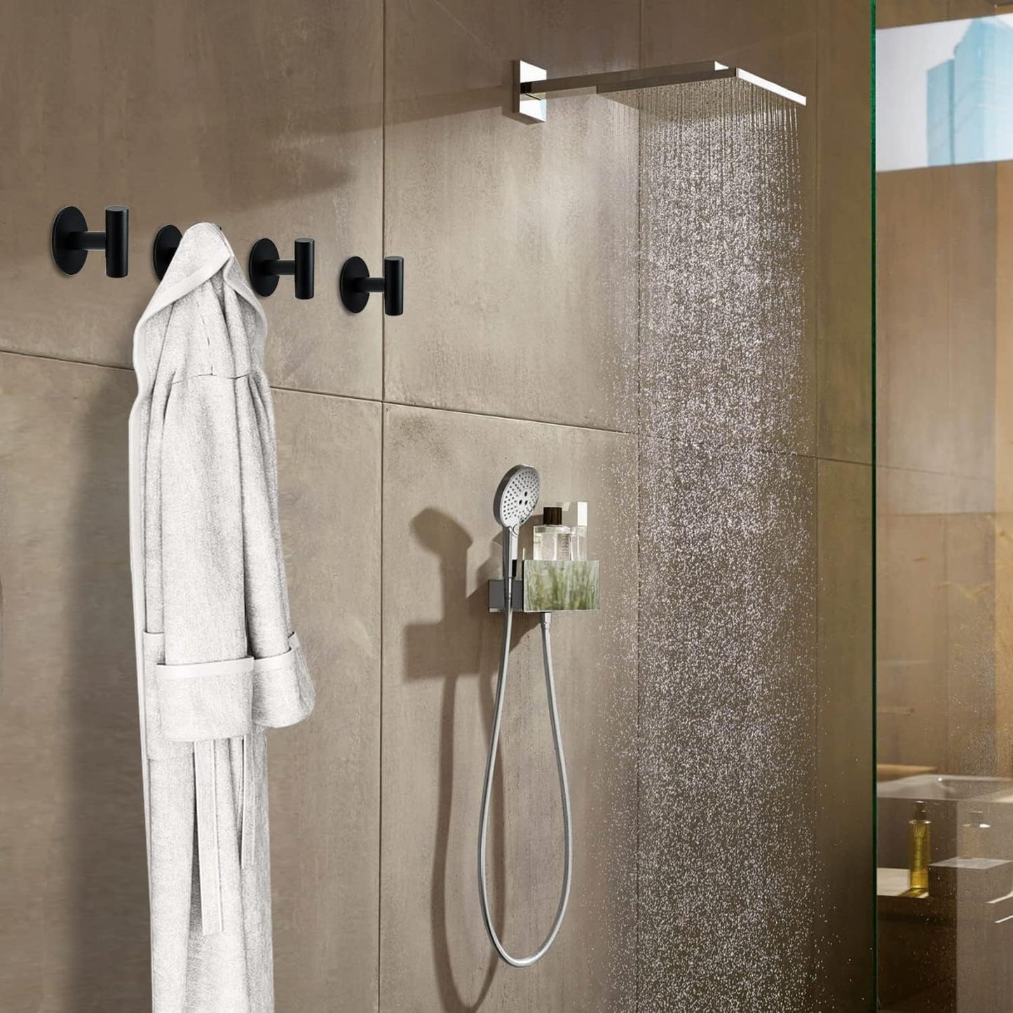 Vuzvuv Adhesive Hooks White SUS304 Stainless Steel - Self Adhesive Heavy Duty Waterproof Wall Hooks for Towel, Coat, Robe in Bathrooms Kitchen Hotel (2-Pack)