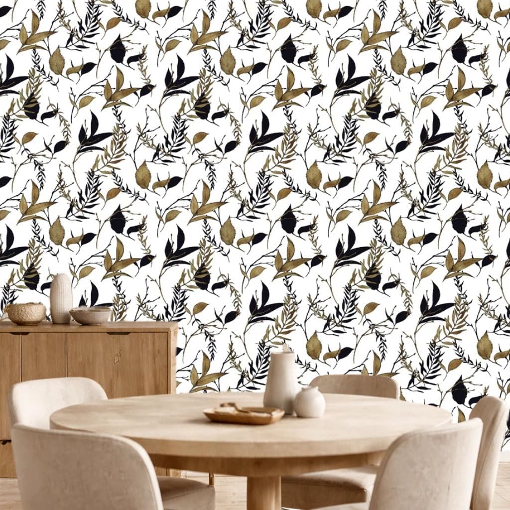 Sage Green and Blue Leaf Peel and Stick Wallpaper Modern Removable Self Adhesive Waterproof Renter Friendly Wall Covering for Bathroom and Accent Walls 17.7in x 88.5in