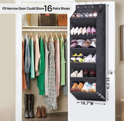 SLEEPING LAMB Over The Door Shoe Organizer for Closet with Large Deep Pockets, Narrow Shoe Rack for Door Hanging Boots Storage, Black
