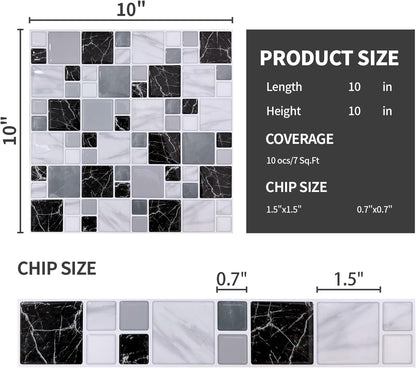 10 Sheet Peel and Stick Backsplash Tile for Kitchen, 12” x 12” Self Adhesive Glossy Vinyl Wall Subway Tiles Waterproof No Residual for Bathroom Fireplace, White with Gray Grout