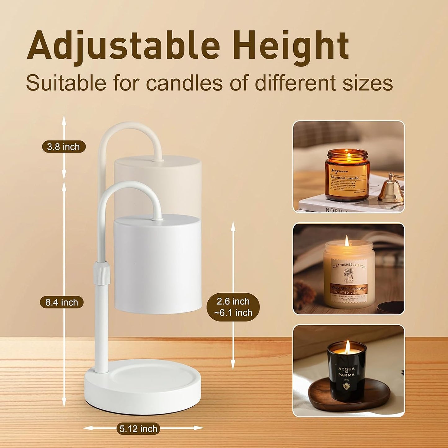 Briever Dimmable Candle Warmer Lamp with Timer, Height Adjustable Electric Candle Wax Warmer, Christmas Birthday Gifts for Women Mom, House Warming Gifts New Home Room Decor, Walnut Solid Wood Base