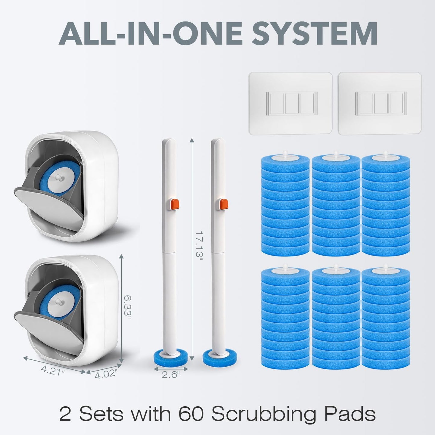 Disposable Toilet Brush & Wand Starter Kit, Wall-Mounted Auto-Closing Caddy with 30 Refills, Deep Cleaning System with Pre-Loaded Scrubber for Rust & Hard Water, Mess-Free Modern Design
