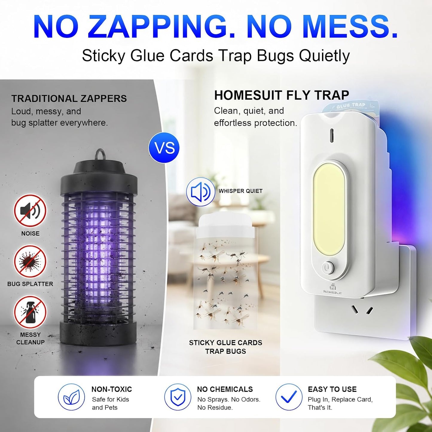Homesuit Plug-in Fly Trap Indoor, 5W UV & Small Night Light Insect Trap with 10 Sticky Glue Cards, Flying Insect Catcher for Gnats, Moths in Home, Kitchen, Bedroom