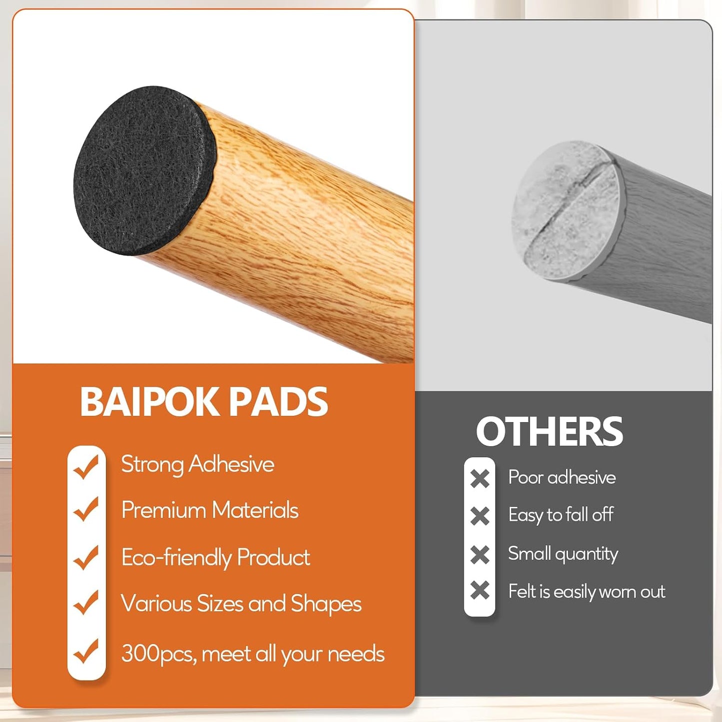 Furniture Pads 300 Pack Premium Furniture Felt Pads (Beige), Huge Quantity Self Adhesive Anti Scratch Floor Protector for Furniture Legs Hardwood with 60 Cabinet Door Bumpers