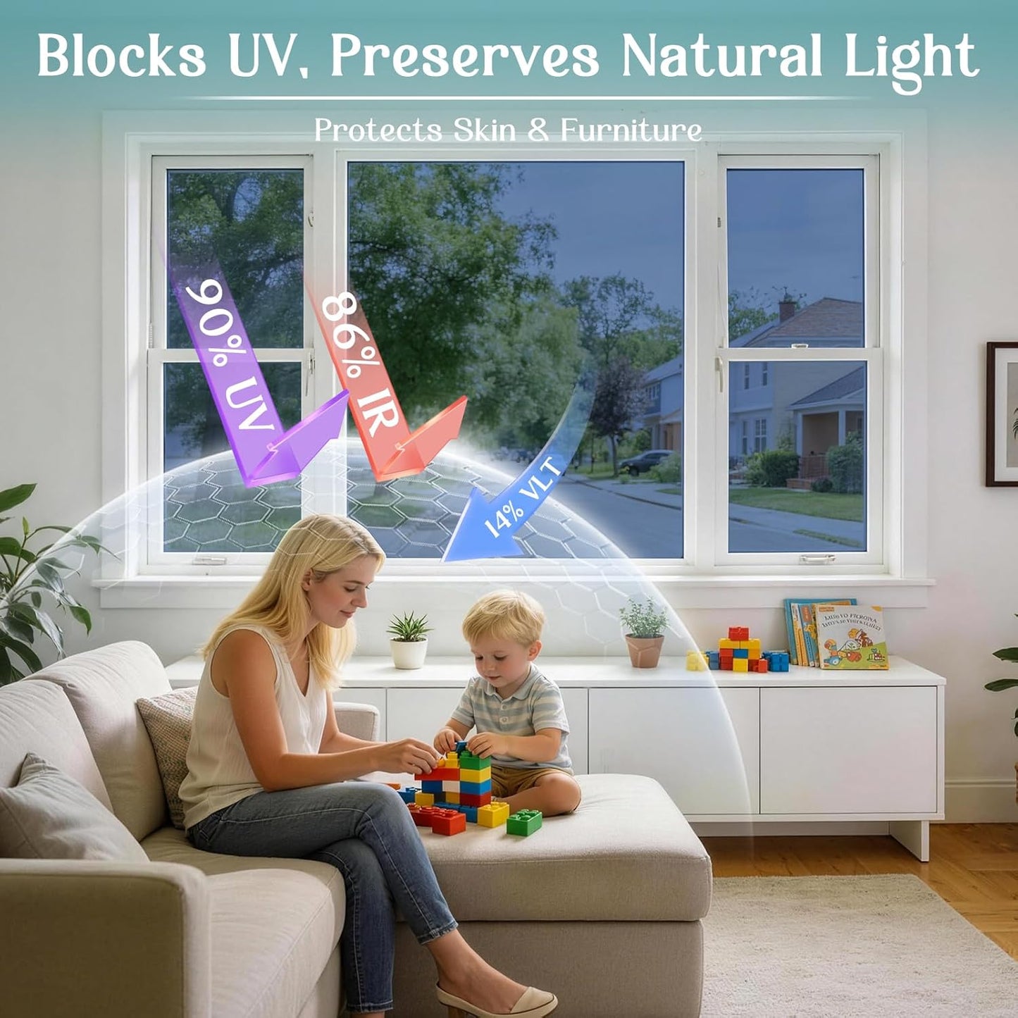 Haton Window Privacy Film, Stained Glass Rainbow Film Decorative Window Clings, Static Cling Sun Blocking Stickers Decals Coverings Tint for Home Heat Control, Non-Adhesive 17.5" x 78.7"