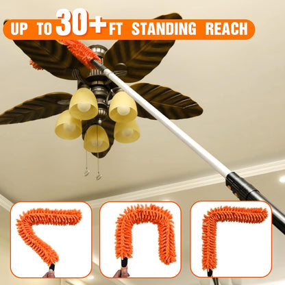 LAANPOLE 26FT High Reach Duster Cleaning Kit with Extension Pole, High Ceiling Fan Cleaner Duster Tool for Fan Blades, Window Washing Kit with Microfiber Feather Duster & Window Squeegee
