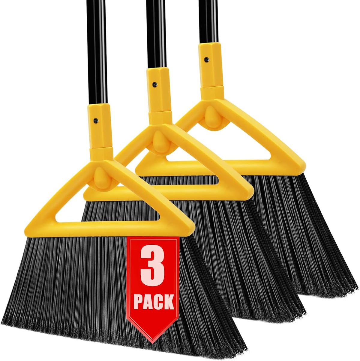 Heavy Duty Broom Outdoor and Indoor, 2 Pack Upgraded Commercial Angle Brooms, Perfect Yellow Broom of House, Kitchen, Garage, Courtyard