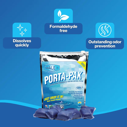 Walex Porta-Pak Black Holding Tank Deodorizer & Portion Control System Drop-Ins - Rapid Breakdown of Waste & Paper, Odor Prevention, Cleans Tank & Sensors - Lavender Breeze, 10-Pack