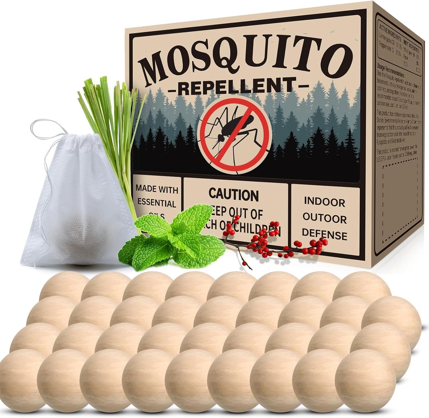 Mosquito Repellent 36 Balls – Mosquito Repellent Outdoor Patio & Indoor, Natural Mosquito Deterrent for Yard, Patio, Camping & Travel