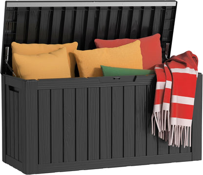 PatioZen 50 Gallon Deck Box Outdoor, Weatherproof Resin Patio Storage Box, Waterproof Outdoor Storage Boxes with Lid Lockable for Cushions, Garden Tools,Grey