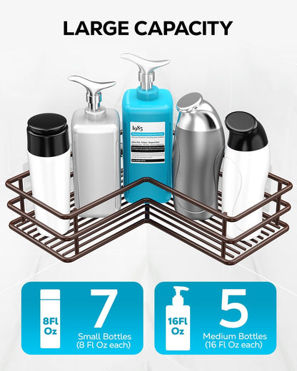 Nieifi Corner Shower Shelves Stainless Steel, Adhesive Shower Caddy Basket Rack with Hooks, Rust Proof for Bathroom Shelf Shampoo Holder (Silver, 2 Pack)