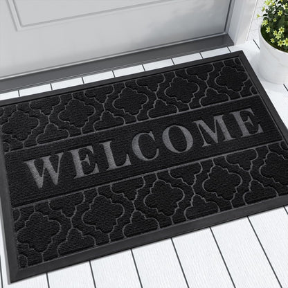 Yimobra Welcome Mat Outdoor Indoor, All-Weather Waterproof Front Door Mat Outside Entrance, Non-Slip Low Profile Porch Patio Doormat, 29.5x17, Black