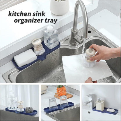 MicoYang Silicone Bathroom Soap Dishes with Drain Spout-Bathroom and Kitchen Sink Organizer,Sponge Holder,Dish Soap Tray,Perfect for Dispenser,Scrubber,Bottle,Cup on Sink or Counter-Coffee 4.9"×3.2"