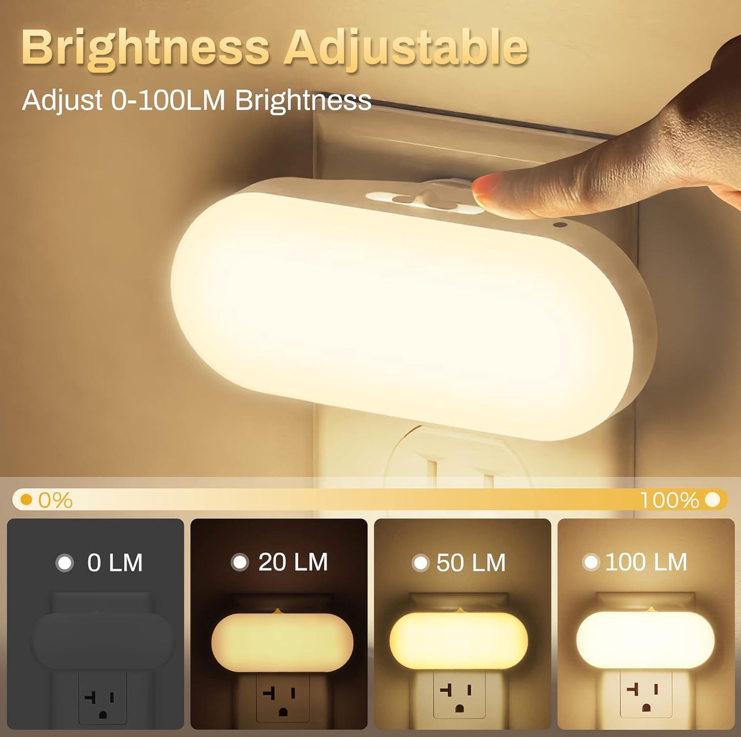 DORESshop Led Night Light, Plug into Wall, [2 Pack] with Dusk to Dawn Sensor, 1W 5000K Dimmable Night Light from 0LM to 100LM for Bathroom Hallway Bedroom Kids Room Stairway