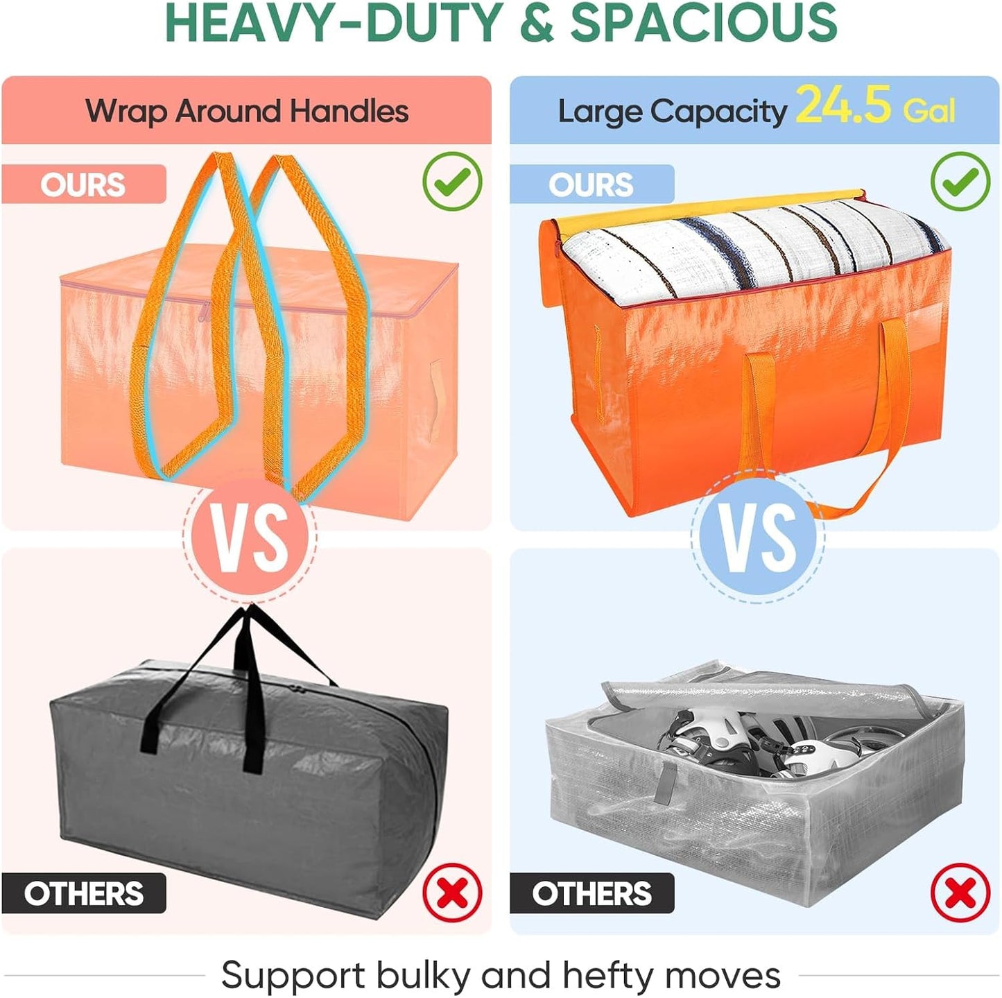 BALEINE 6-Pack Oversized Moving Bags with Reinforced Handles, Heavy-Duty Storage Tote for Clothes, Moving Supplies (Clear, 6-Pack)