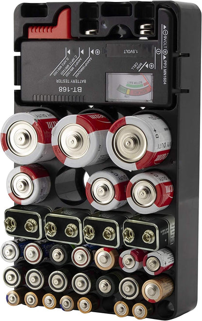 Tools & Home Improvement Universal Battery Tester and Organizer | Battery Checker for AA AAA C D 9V 1.5V Button Cell Batteries with Storage Case Holds 34 Batteries (Black)