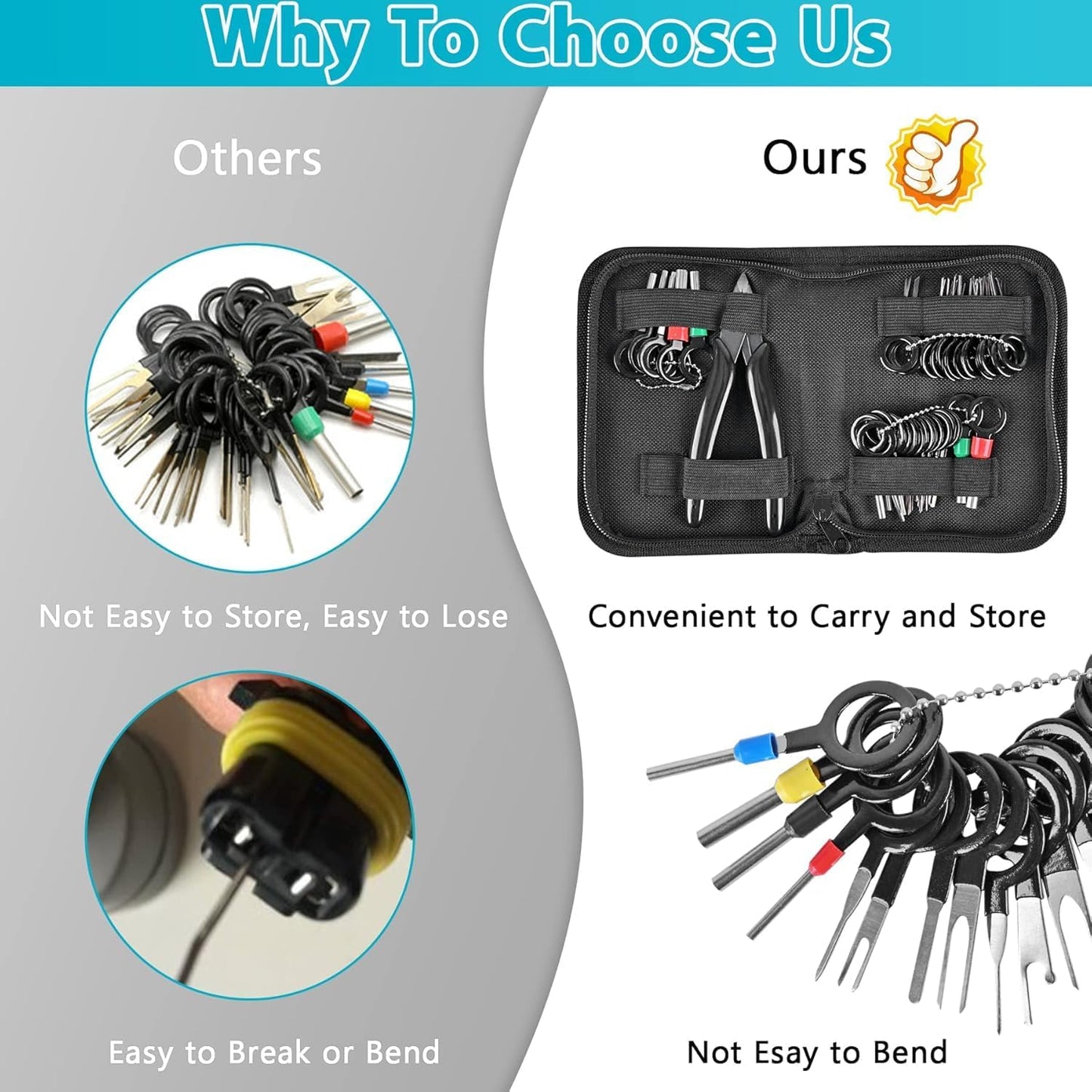 Terminal Pin Removal Tool Kit 82 Pcs Depinning Electrical Connector Pin Extractor Tool Set Wire Terminal Release for Automotive Car Household Devices - Black
