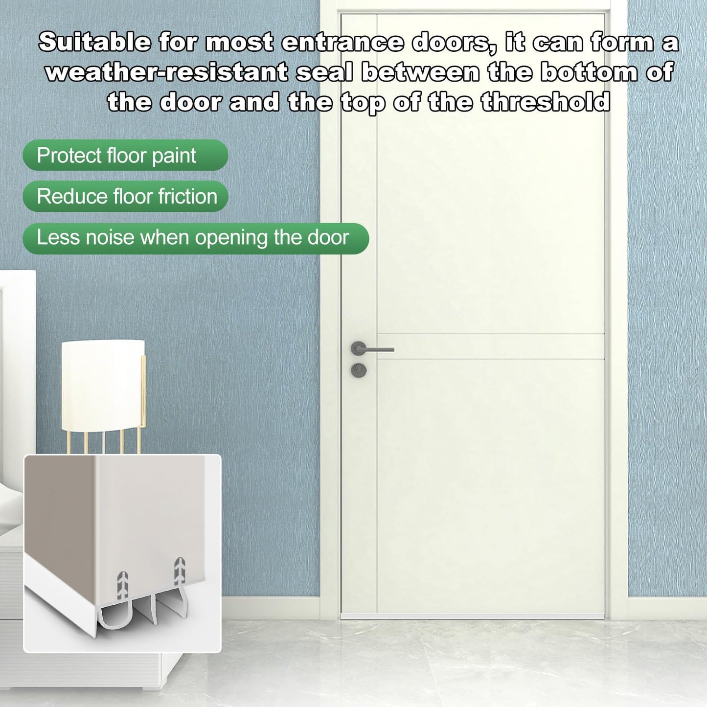 Door Draft Stopper, Cuttable Concealed Kerf/Channel Fit Under Door Seal, Draft Stopper Threshold Seal Bottom of Door Weatherstrip Kerf Weather Stripping Doors 39” Length (White, 39 inch)