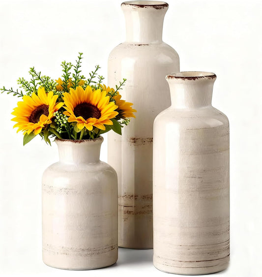 Ceramic Flower Vase Set of 3 - Small Porcelain Vase Set,Modern Minimalist Smooth Ceramic Table Flower Vases for Home Decor,Decorative Centerpiece for Living Room,Bedroom,Dining Table,Fireplace Mantle