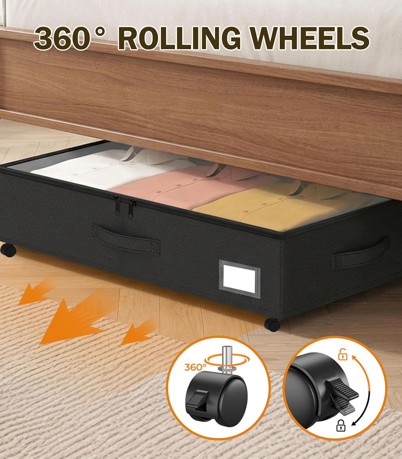 Under Bed Storage with Wheels, 10 inches Under Bed Storage Containers, 65L XXL Large Adjustable Underbed with Lids, Rolling Underbed Storage bins for Shoes, Clothes, Blankets, White