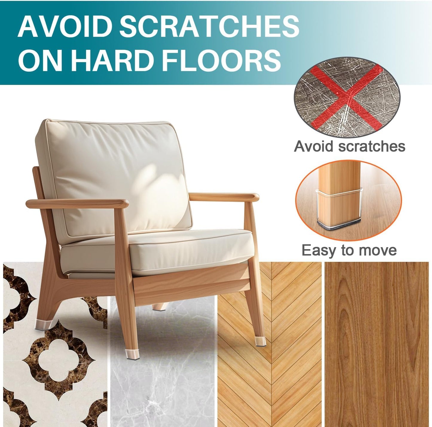 Ansible 24 Pcs Chair Leg Floor Protectors Square, Silicone Felt Furniture Leg Pads Caps Covers for Hardwood Floors (Fit:1-1/16" to 1-5/8")
