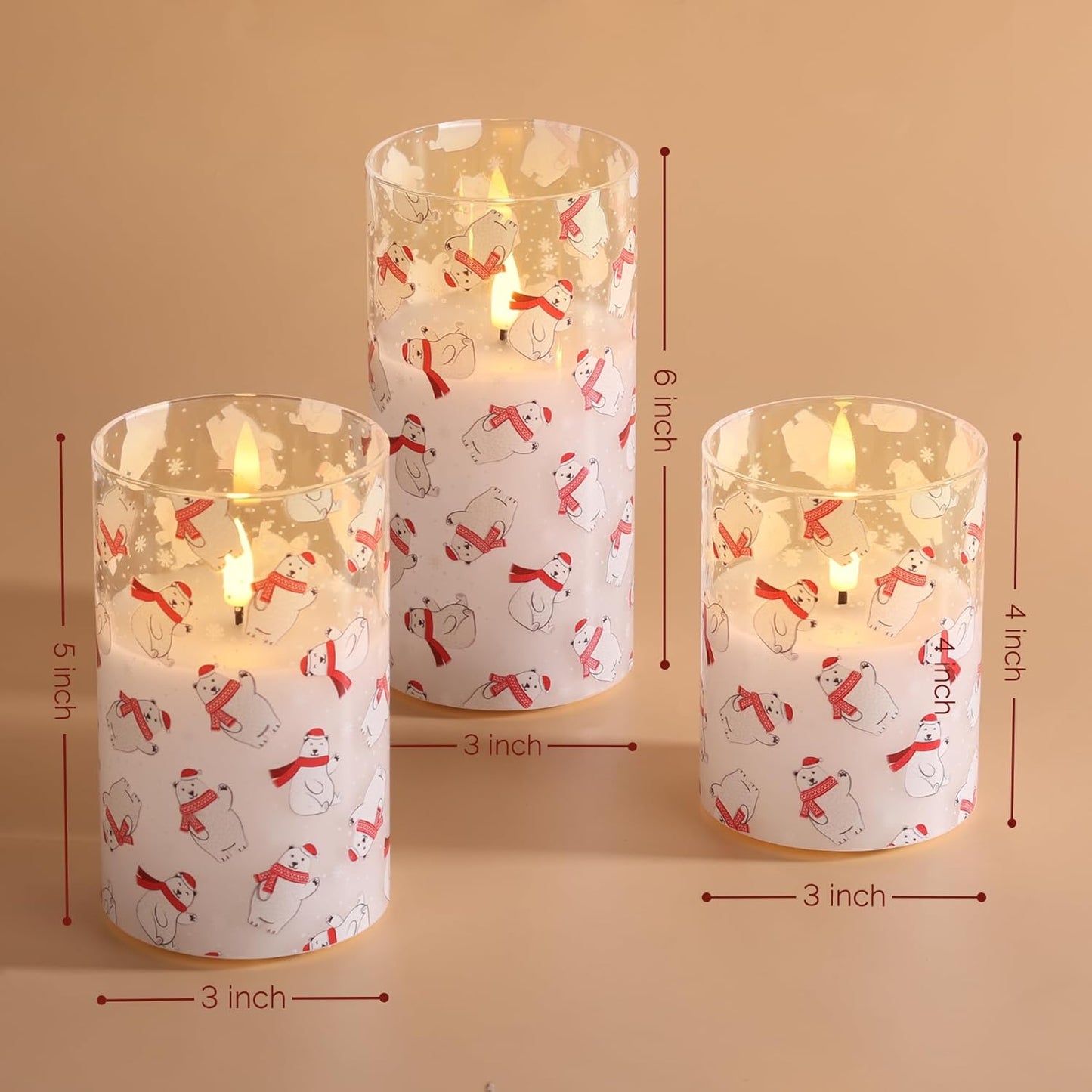 Eywamage Gold Glass Flameless Pillar Candles with Remote, Flickering Christmas LED Candles Battery Operated Set of 3