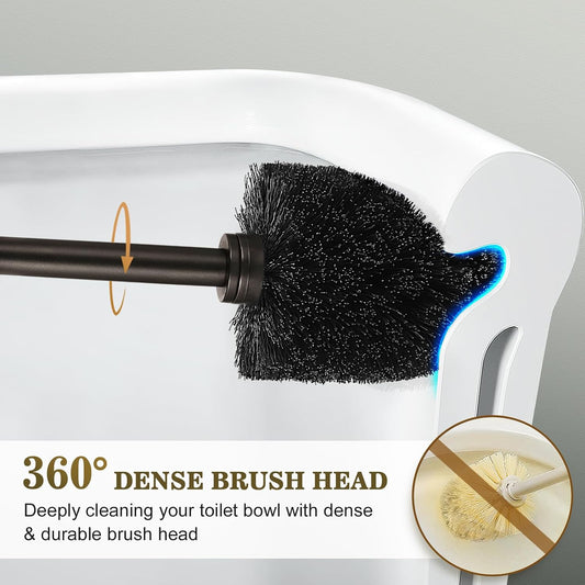 HAMITOR Toilet Bowl Brush Holder Set: 2 Pack Modern Deep Cleaning Bathroom Toilet Scrubber with Caddy for rv - Rim Decorative Accessories Cleaner Brushes for Toilet - Bronze1