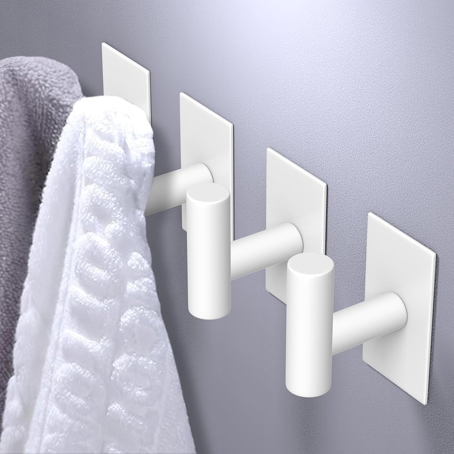 VAEHOLD Wall Towel Hooks, Heavy Duty Sticky Holder Waterproof Towel Hooks for Hanging Coat, Clothes, Closet Hook Wall Mount for Kitchen (Silver, 4 Pack)