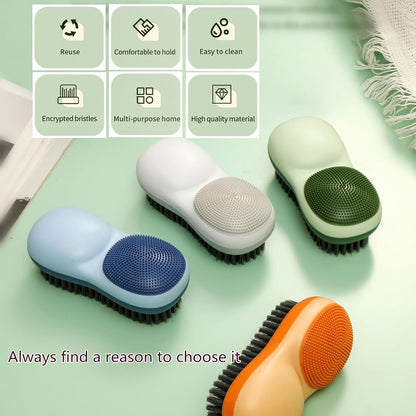 Two-Sided Laundry Stain Remover Brush, Green | Soft Silicone Bristle Side for Delicate Fabrics Knits, Hard Bristle Side for Tough Stain, Easy to Grip, Hand Washing Clothes