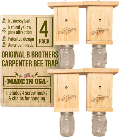 Wooden Carpenter Bee Catchers for Hanging Outdoor Traps Kit - Pack of 2 | Carpenter Bee Traps for Home, Yard, Garden, House with Hanging Kit, Carpenter Bees Natural Wooden Catcher Device Outside