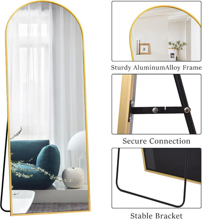 OGCAU Floor Full Length Mirror, 56"x20" Arched Full Body Mirror, Hanging or Leaning, Standing, Wall Mounted with Aluminum Frame for Bedroom Living Room, White