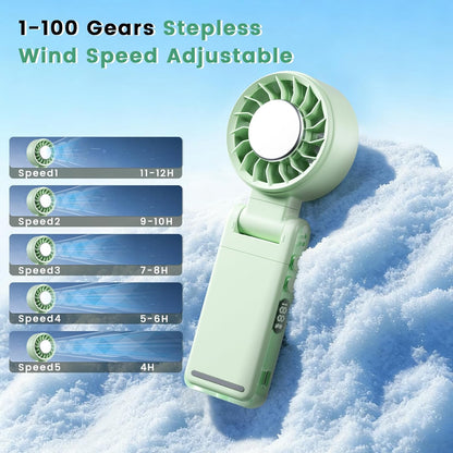 4-IN-1 Clip-On Portable Fan Rechargeable Handheld Mini Fan with lce Cooler,5 Gear High Speed 360° Rotatable Small Fans, for Outdoor, Travel, Beach, and Office (Green)