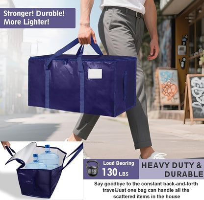 8 Pack-Extra Large Heavy Duty Moving Bags - Waterproof Storage Totes with Handles & Zippers, Foldable for College Dorm, Storage (Clear)