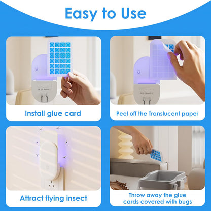 TIENBE Flying Insect Trap, 2 in 1 Indoor Plug-in Fruit Fly Trap, 1 Trap White and 6 Glue Cards, Fruit Fly Traps for Gnat, Moth, Mosquito, Suitable for Every Part of The Home