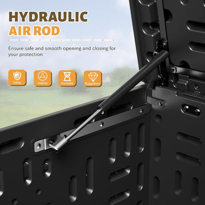 Flamaker Resin Deck Box 120 Gallon Waterproof Large Outdoor Indoor Storage Box Imitation Wood Resin for Patio Furniture Garden Tools and Pool (Black)