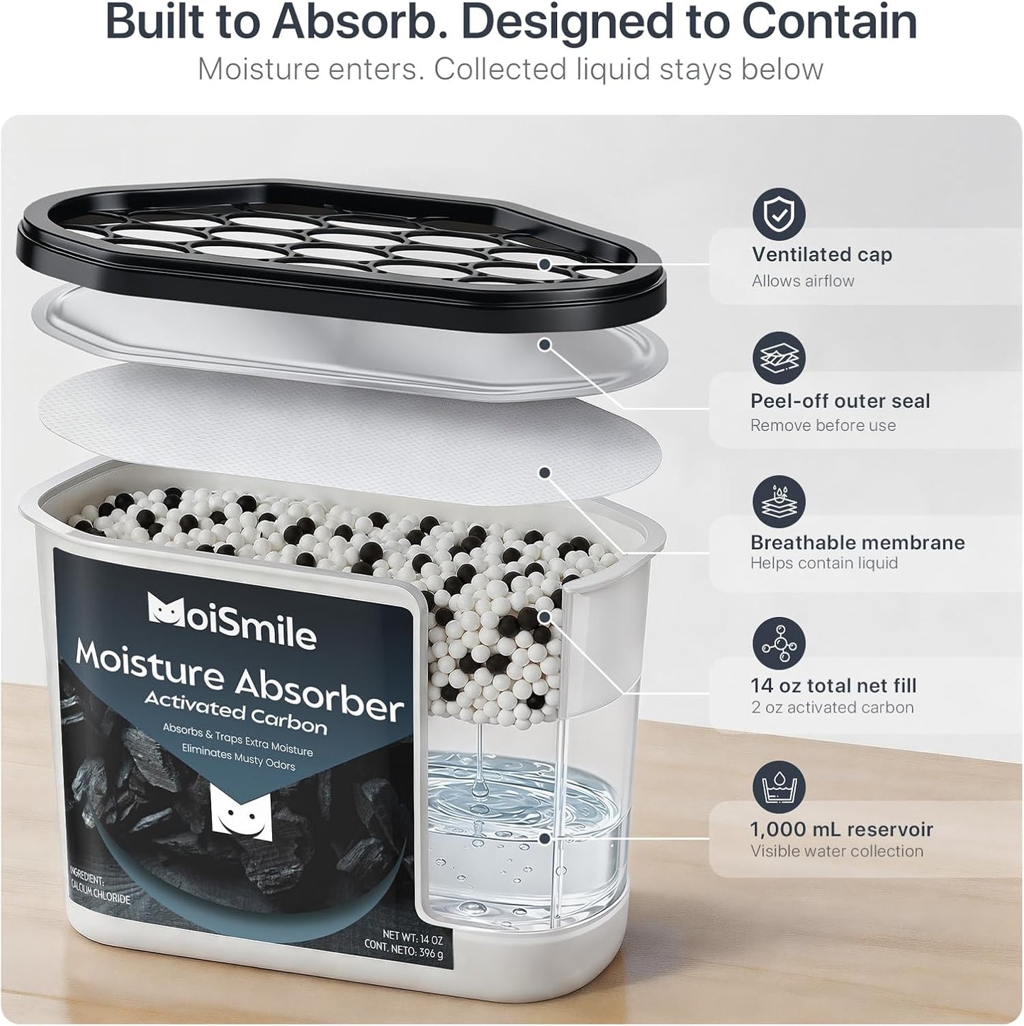 Moisture Absorbers with Activated Charcoal, Humidity Control & Air Deodorizing Preparations for Closet, Bathroom, Basement, Car & RV, 3 Pack