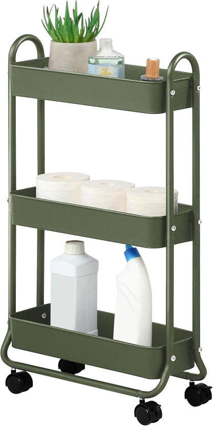 SunnyPoint Slim Rolling Storage Cart, 3 Tier Bathroom Storage Organizer Bathroom, Laundry Utility Cart (White)