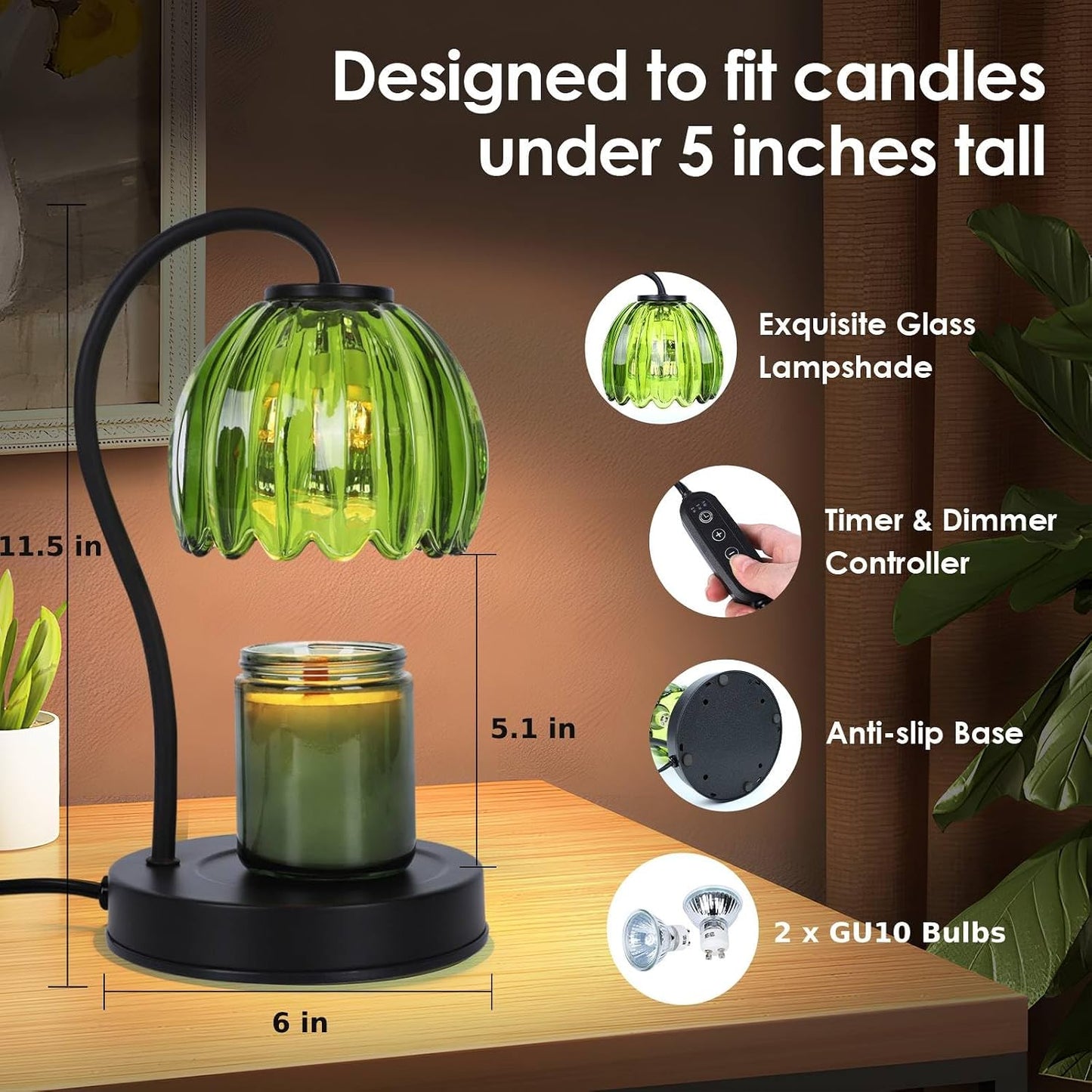 Electric Candle Warmer Lamp with Timer & Dimmer, Gray Tulip Lampshade | For Scented Jar Candle, 2 Bulbs Included, Birthday Gift for Women, House Warming Gifts, Home Office Apartment Decor