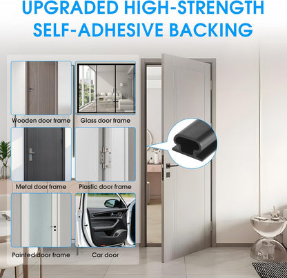 Weather Stripping Door Seal Strip, D-Shaped Self-Adhesive, Soundproof Blocks Cold Drafts & Dust, Black TPE 20Ft (3/8" W × 1/4" T) for Door Frames & Windows