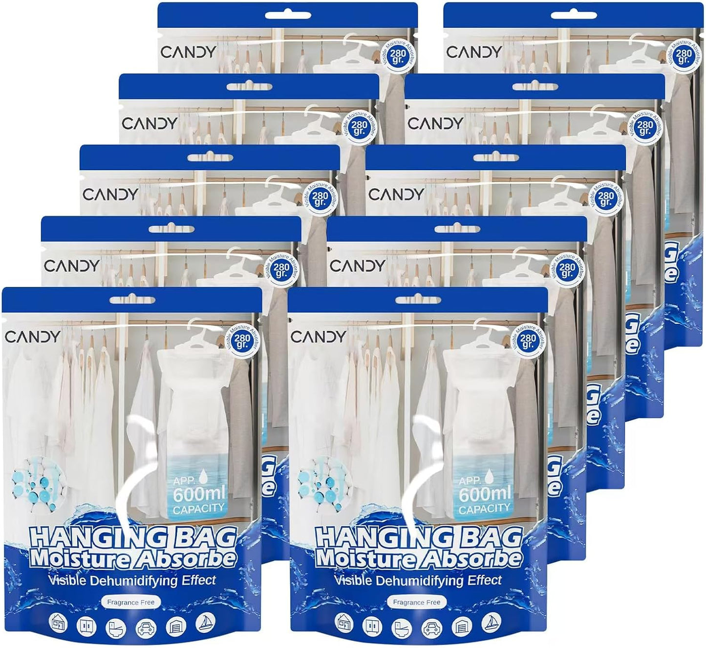 Candy Moisture Absorbes Hanging Packets 10 Pack,Dehumidifier Bags Ideal for Closet Bedroom Bathroom