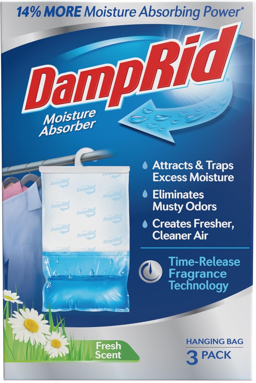 DampRid Fragrance Free Hanging Moisture Absorber, 16 oz., 3 Pack - Eliminates Musty Odors for Fresher Air, Ideal Moisture Absorbers for Closet, 14% More Moisture Absorbing Power*