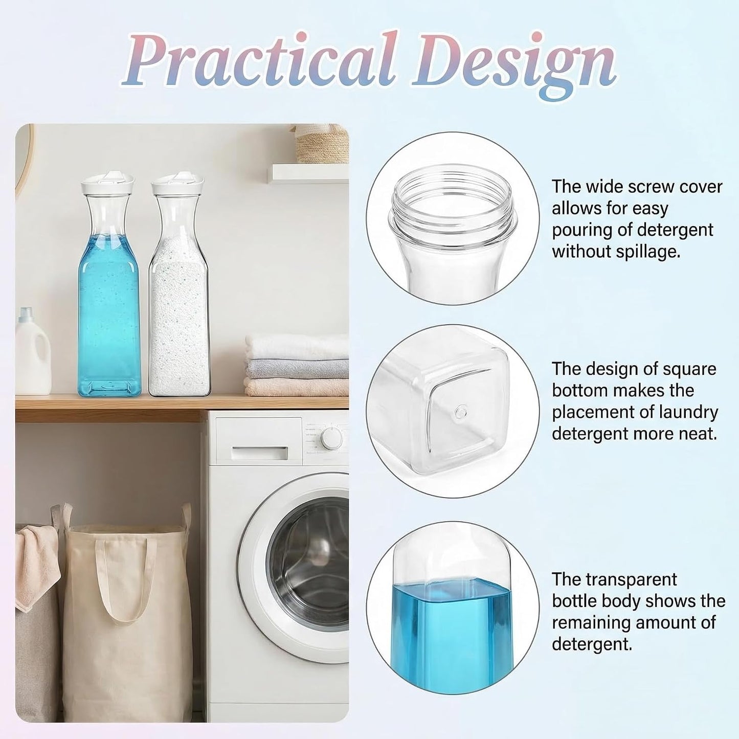 Goaste 4 Pack Laundry Detergent Dispenser, 54oz Laundry Soap Dispenser Bottle with Waterproof Label, Liquid Laundry Detergent Container, Plastic Fabric Softener Organizer for Bleach Powder Beads