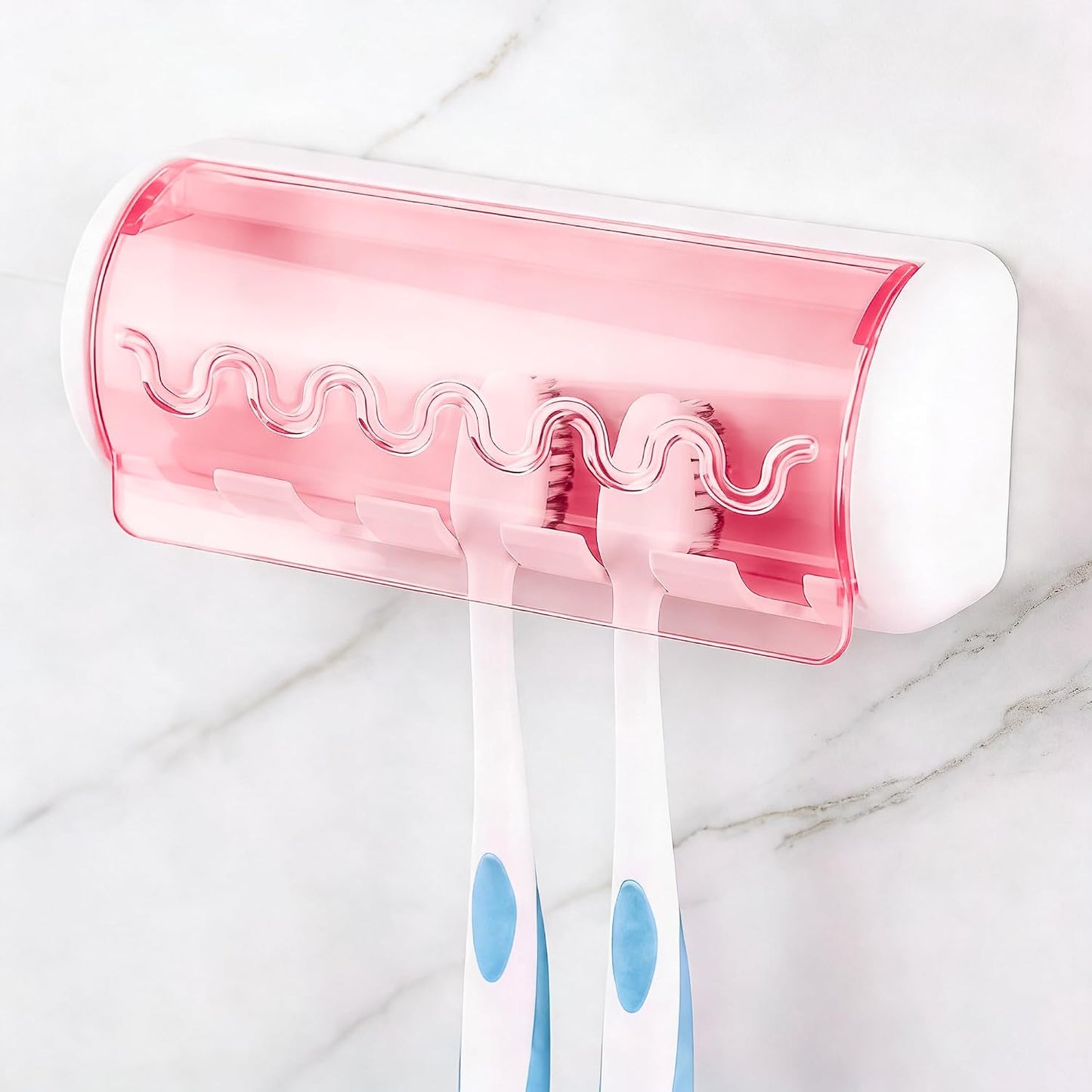 1 PCS Self Adhesive Toothbrush Holder with Cover for Bathroom, 5-Slot Wall Mounted Toothbrush Organizer Rack for Shower, Dorm, Cabinet