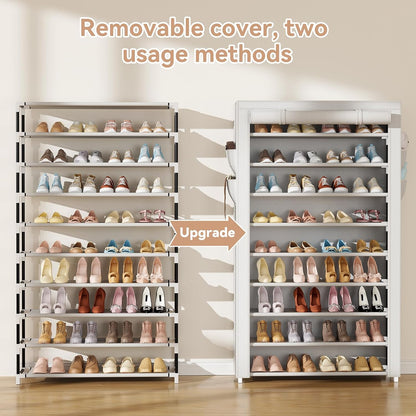 LANTEFUL Shoe Rack with Covers - 10 Tiers Tall Shoe Rack Organizer Large Capacity Shoe Shelf Storage 40 Pairs Space Saving Vertical Shoe Storage Organizer for Closet, Entryway, Dorm, Bedroom