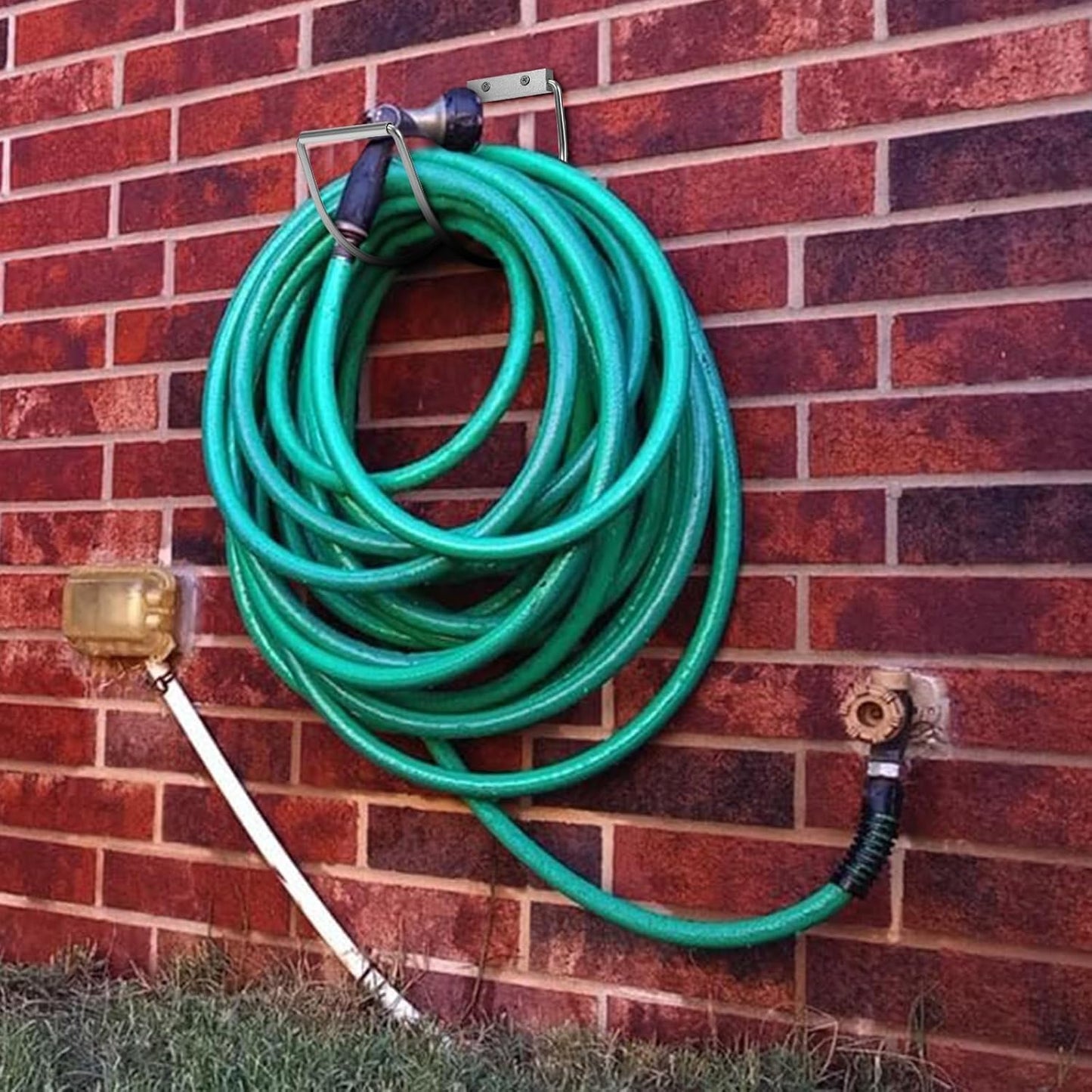 Metal Garden Hose Hanger Wall Mounted Water Hose Holder Hose Reel for Outside Yard (1, Silver)